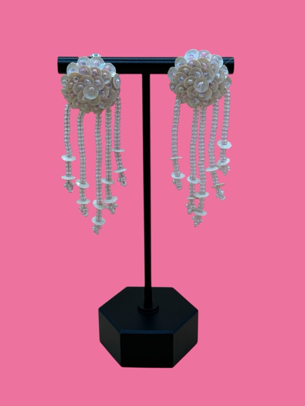 Pale pink and cream Cluster Dangle Earrings